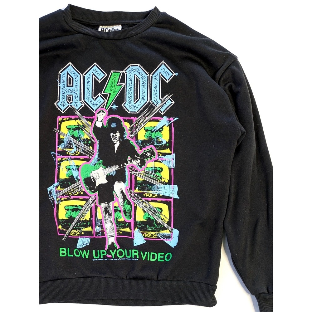 AC/DC Blow Up Your Video Graphic Sweatshirt Black XS Angus Young Rock Band